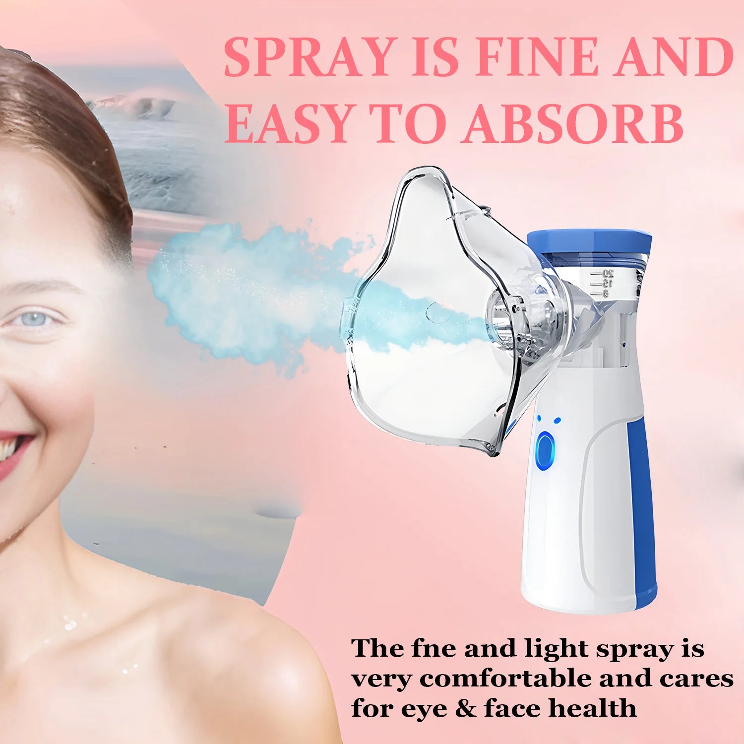 Nano ionic facial steamer with blue and white design, emitting hot mist for pore cleansing and skin hydration.