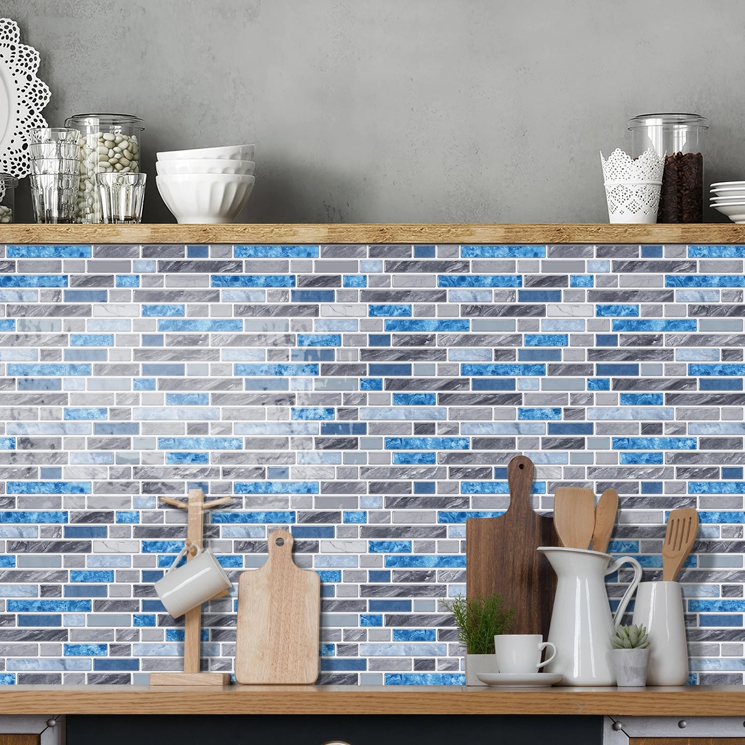 Peel off Tile stickers, Marble Mosaic Wall stickers - Self-Adhesive Waterproof and Splash Proof Tiles for Kitchen/Bathroom Use