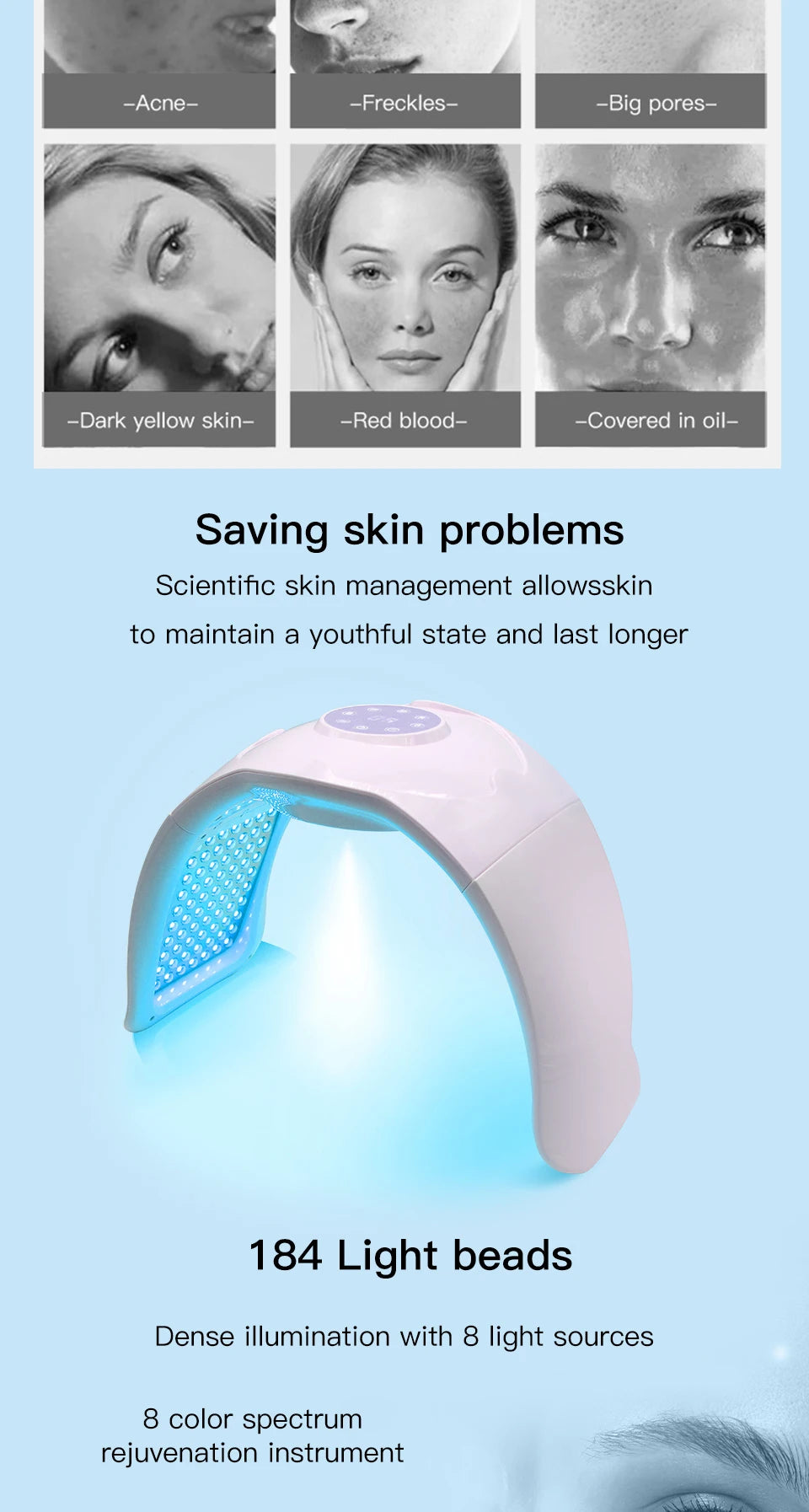 8 Colors Nano Spray LED Photon Skin Moisturizing PDT Mask Red Light Therapy Hydrotherapy Acne Wrinkle Remove Skin Care Spa Tools
