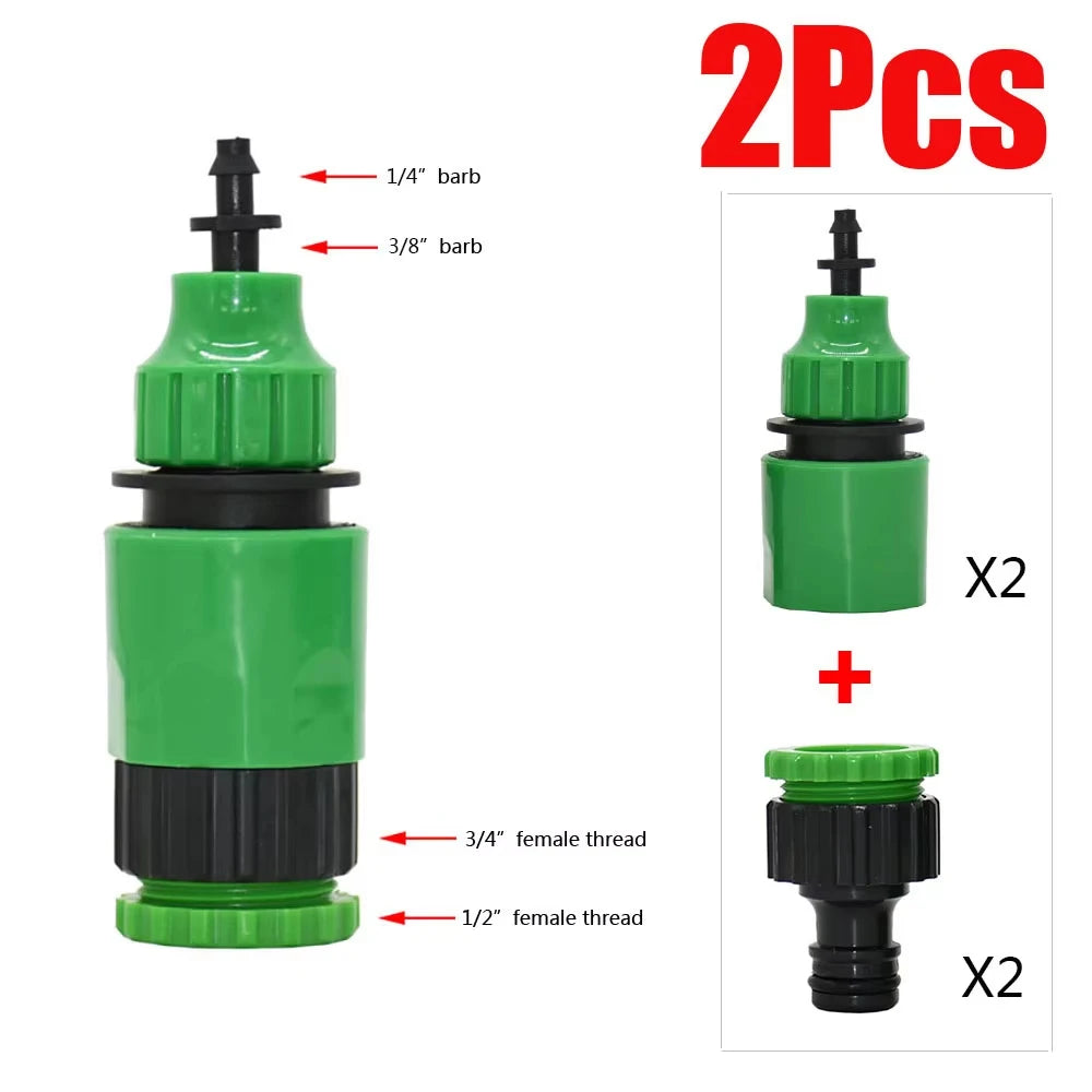 2Pcs Quick Coupling Adapter with 1/4 (ID 4mm) or 3/8'' (8mm) Barbed Connector for Irrigation Garden Watering Gardening Tools