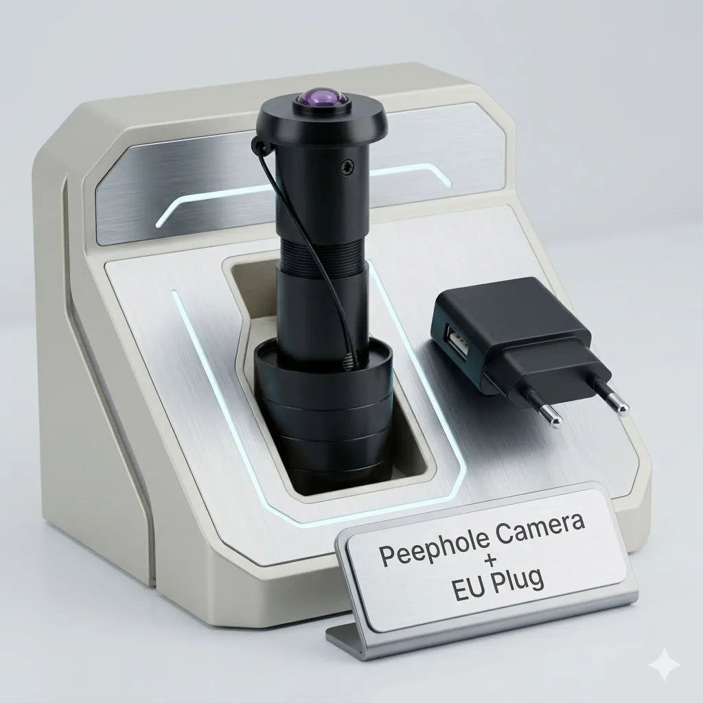Peephole camera kit with EU plug adapter and black power plug accessory
