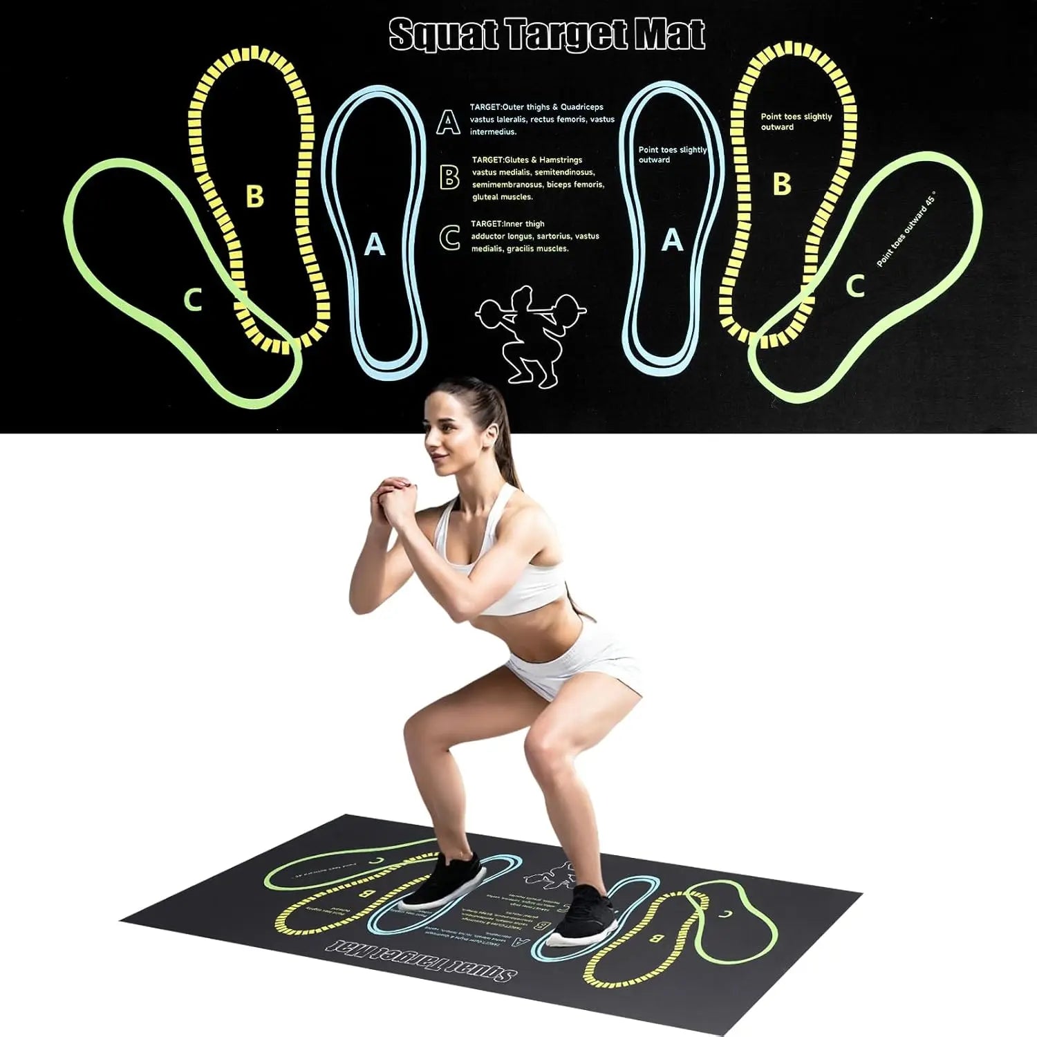 80*35CM Squat Step Position Guide Mat Multipurpose Work Out Mat Leg Muscle Targeting Training Hip Muscle Mat for Yoga Pilates