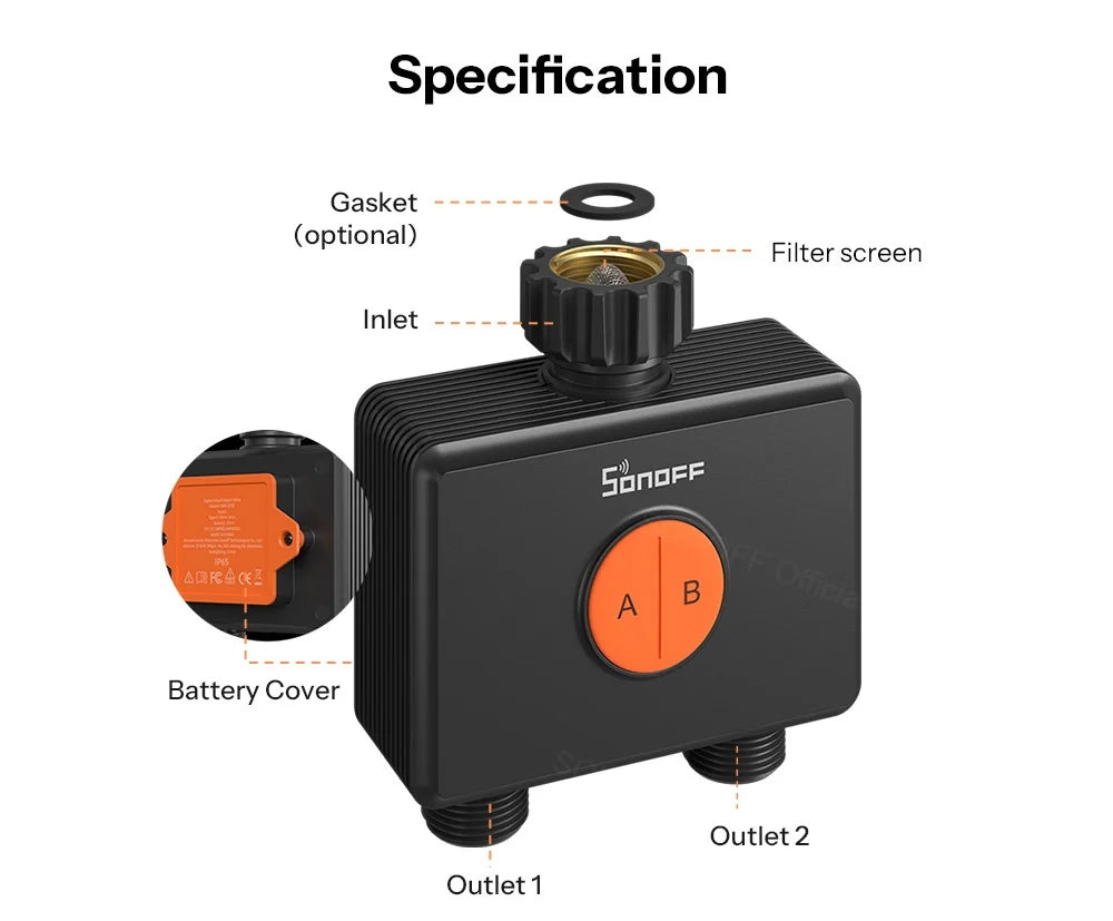 SONOFF Garden Watering Timers 2 Outlet Sprinkler Hydro DUO Dual-Channel Zigbee Smart Water Valve With Flow Meter SWV-ZF2E