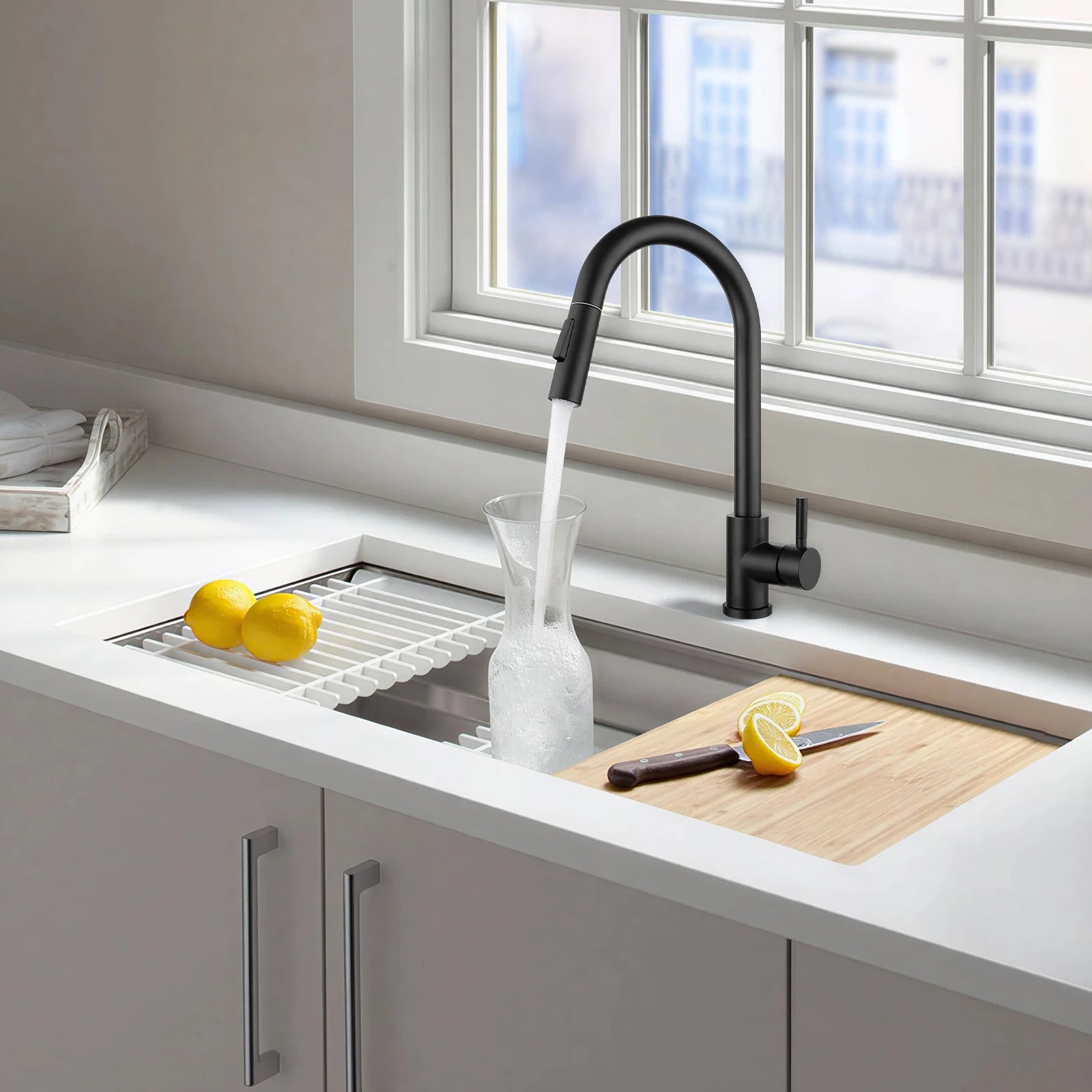 Residential Kitchen Sink Fixture, Pull-out Kitchen Tap, 360° Rotatable Cold Hot Tap with Dual Water Modes, Tap for Vegetable Washing & Cookware Cleaning