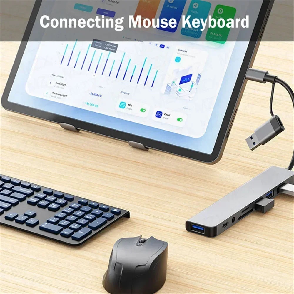 USB C Hub 8-in-1 Adapter - Fast Data Transfer & Power Delivery Grey Tidesmit