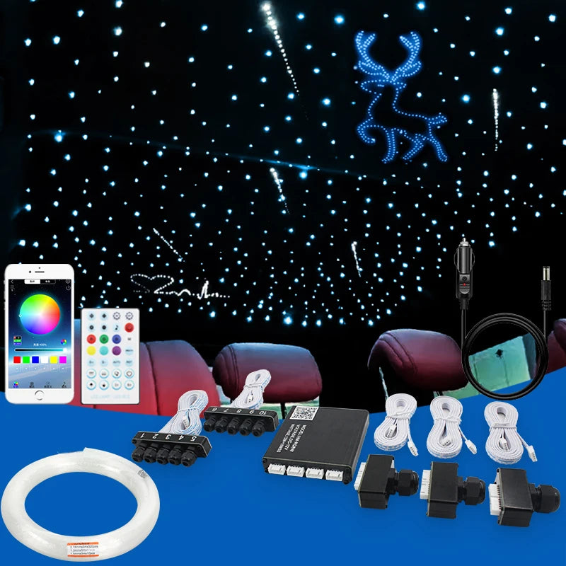 Car fiber optic starry sky and meteor light kit with Bluetooth app control modules