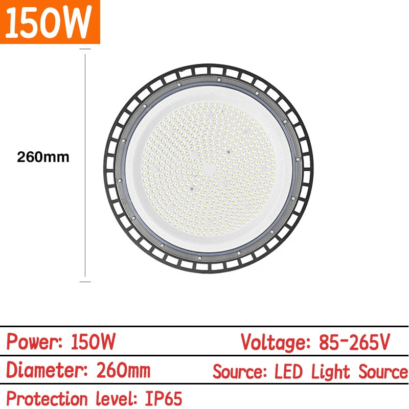 High Bay Lights 100W/150W/200W/300W UFO LED Super Bright Commercial Industrial Lamps Market Warehouse Garage Industrial Lighting