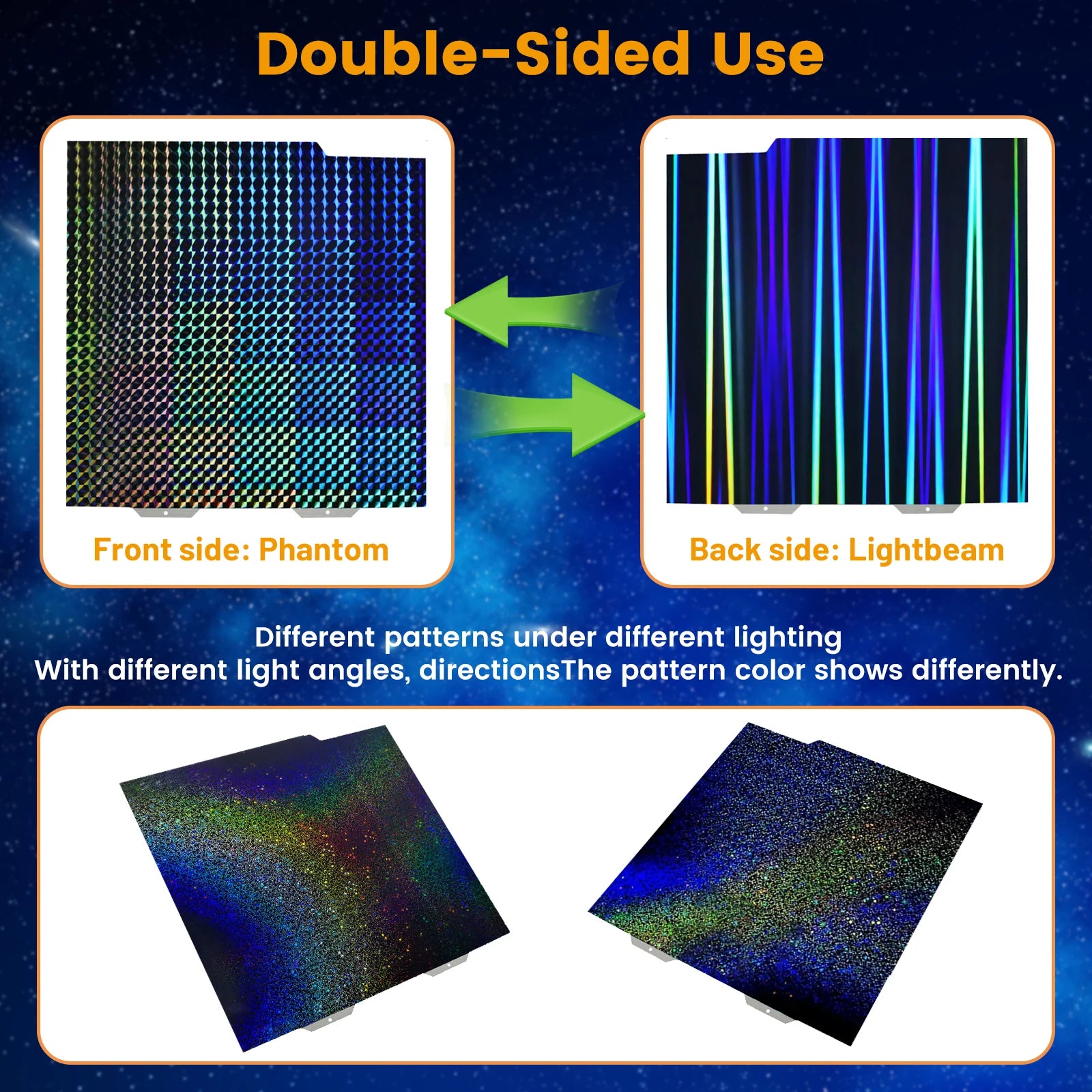 Double-sided 184x184mm PEY/PET build plate for Bambu Lab A1 Mini. Holographic textured steel sheet for custom 3D prints.