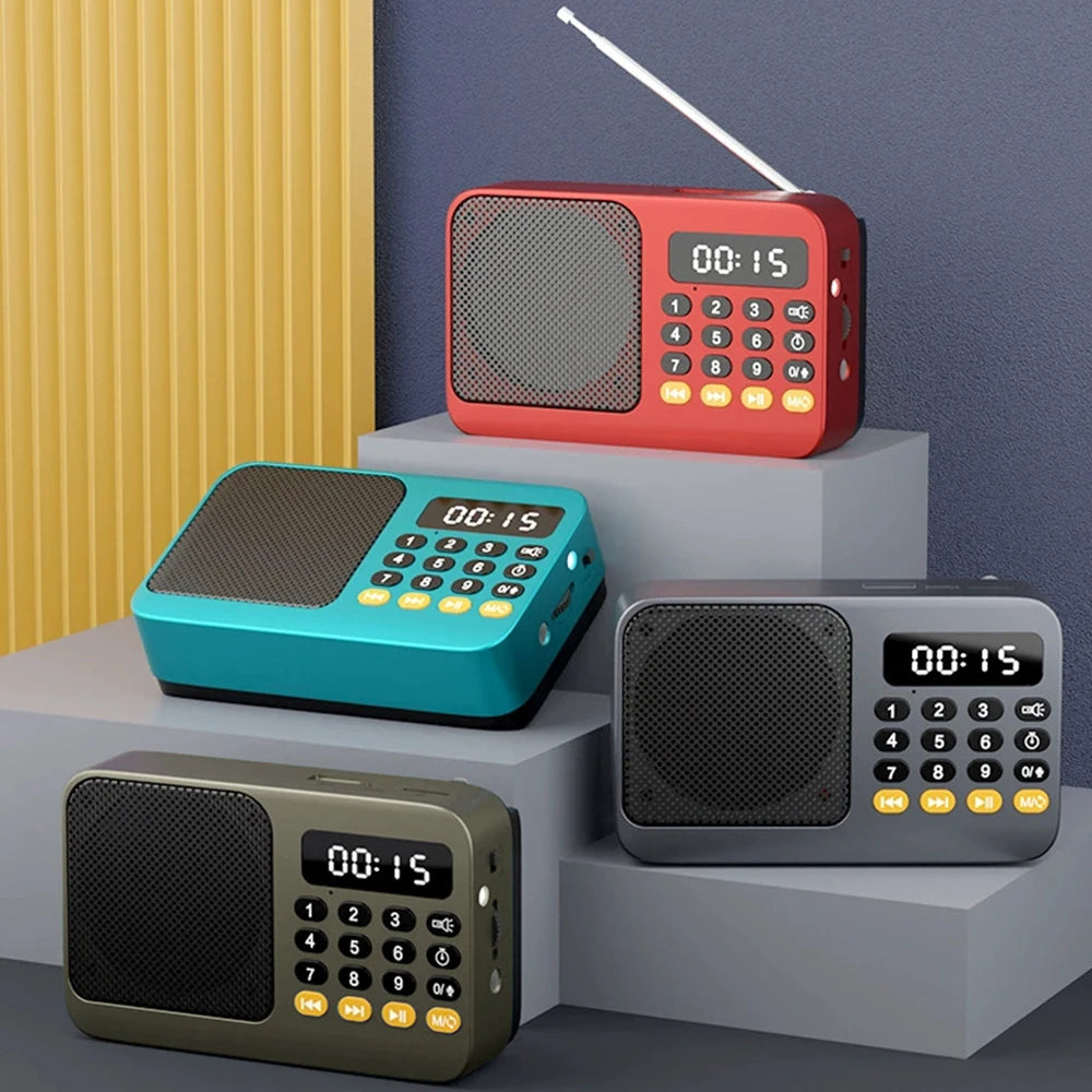 FM Radio Portable Speaker Bluetooth 5.0 with LED Light Support Recording TF Card USB Play Wireless Speaker Radio FM Receiver