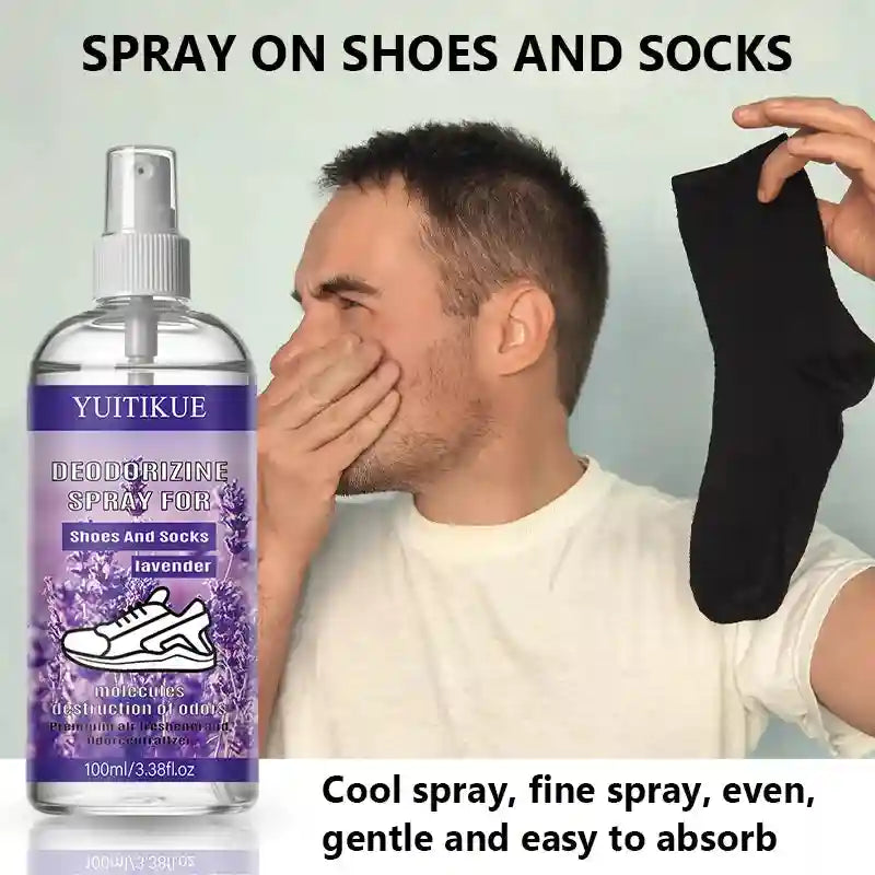 Tidesmit YUITIKUE Lavender Shoe and Sock Deodorizing Spray, a 100ml odor-decomposing formula for lasting freshness.