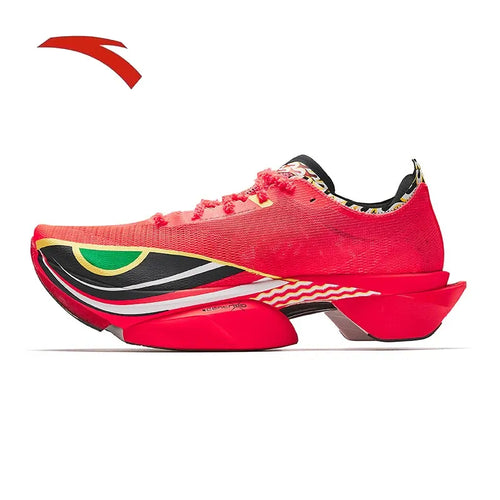 ANTA C10 PRO Xingshi red carbon plate running sneakers with breathable mesh upper and sculpted, high-rebound split sole.