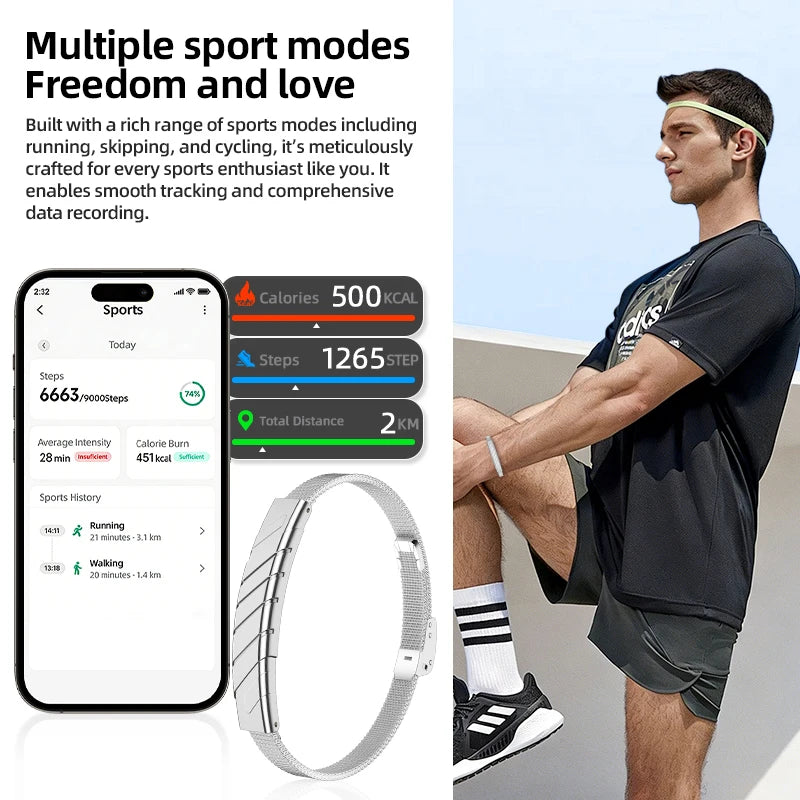2026 New Bluetooth Smart Bracelet Health Wristband Heart Rate Sleep Stress Monitoring Sport Fitness Tracker No Screen Smartwatch