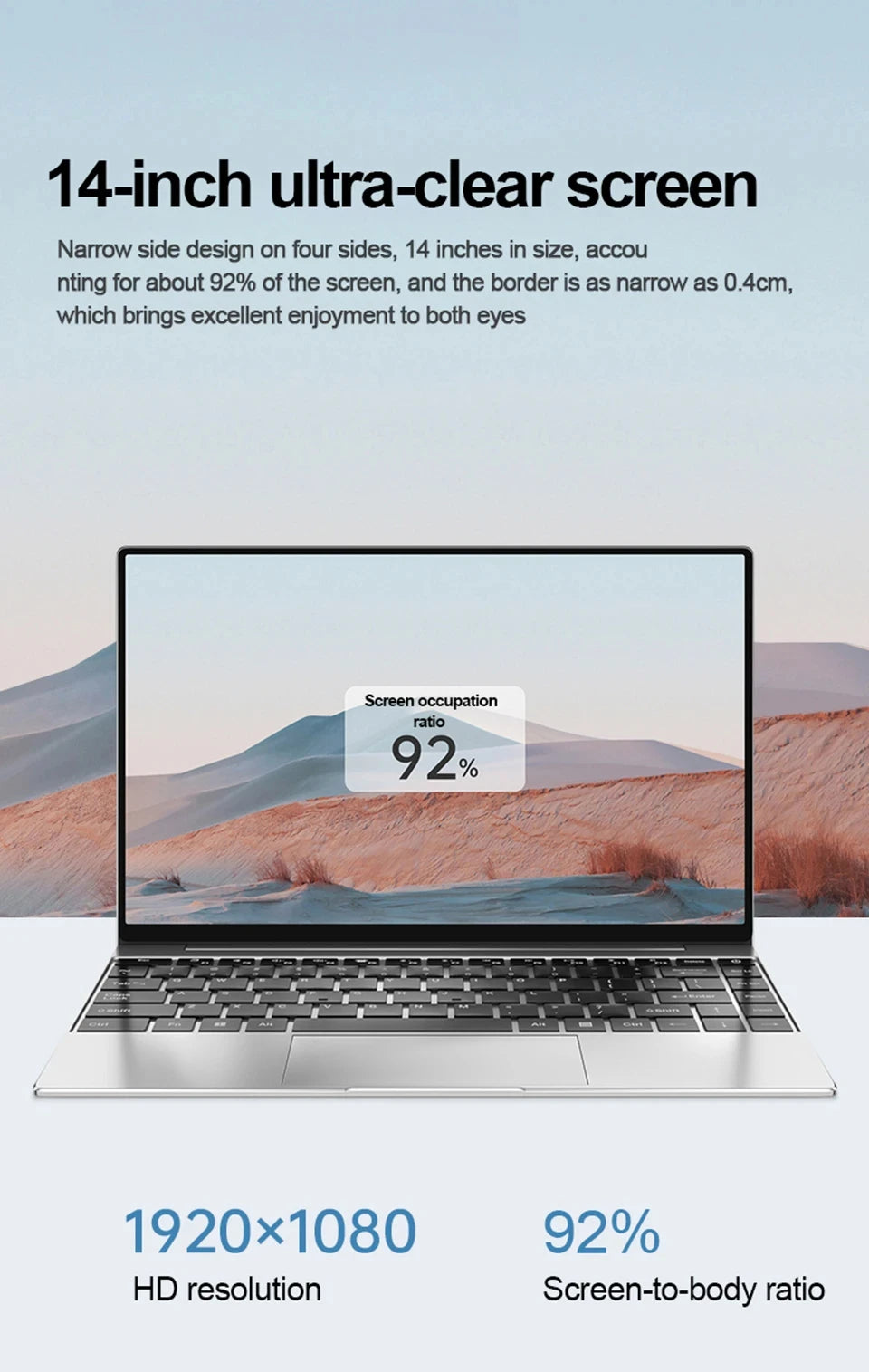 2026 New 14.1" Laptop Computer Intel N150 Windows 11 Pro 16GB RAM 1TB M.2 SSD Gaming Notebook PC 1920*1080 HD Portable Laptops