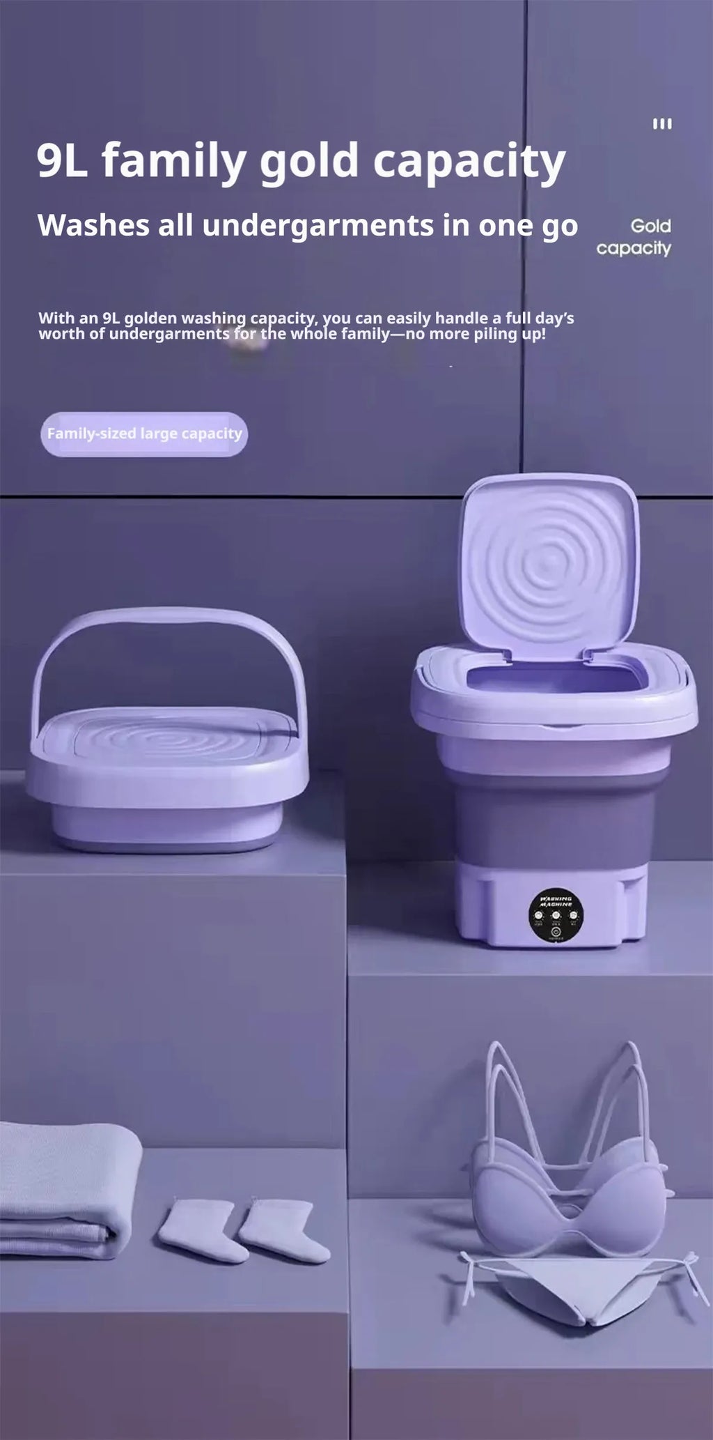 9L Collapsible Mini Washing Machine 100V-240V EU Plug