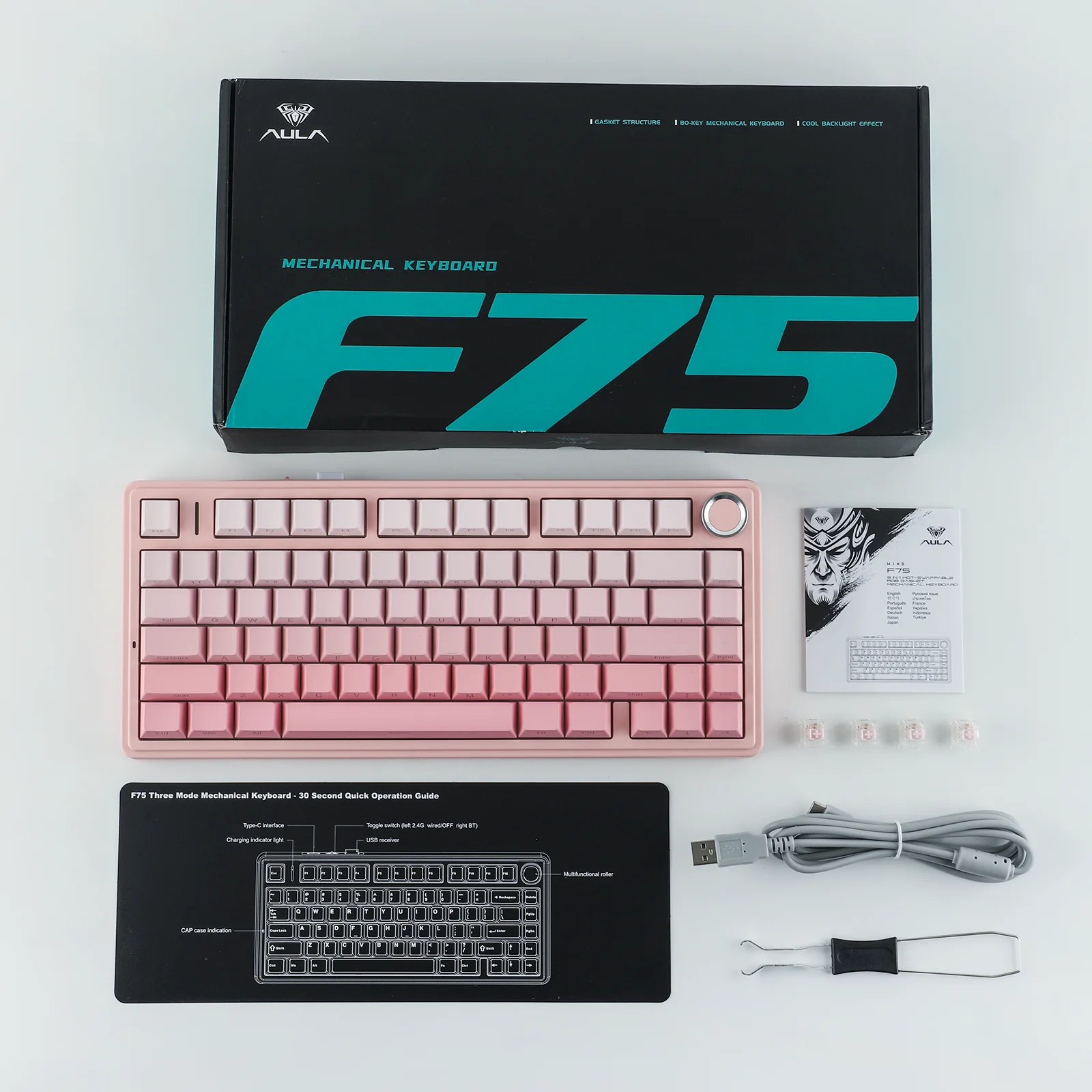 EPOMAKER x AULA F75 75% ANSI Hot-Swap Gasket Bluetooth 5.0/2.4G Wireless/Wired Mechanical Keyboard PBT Keycaps for Mac/Win