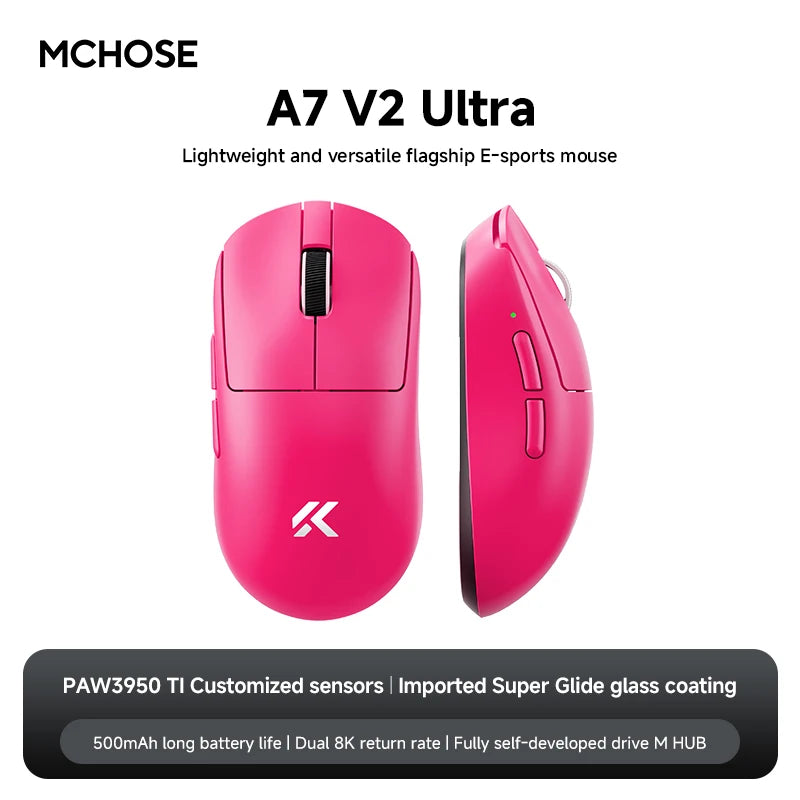 NEW MCHOSE A7 V2 E-sports Mouse Wireless Bluetooth Tri-mode Ergonomics Lightweight 8K Gaming Mice Customized PC Accessory Gifts