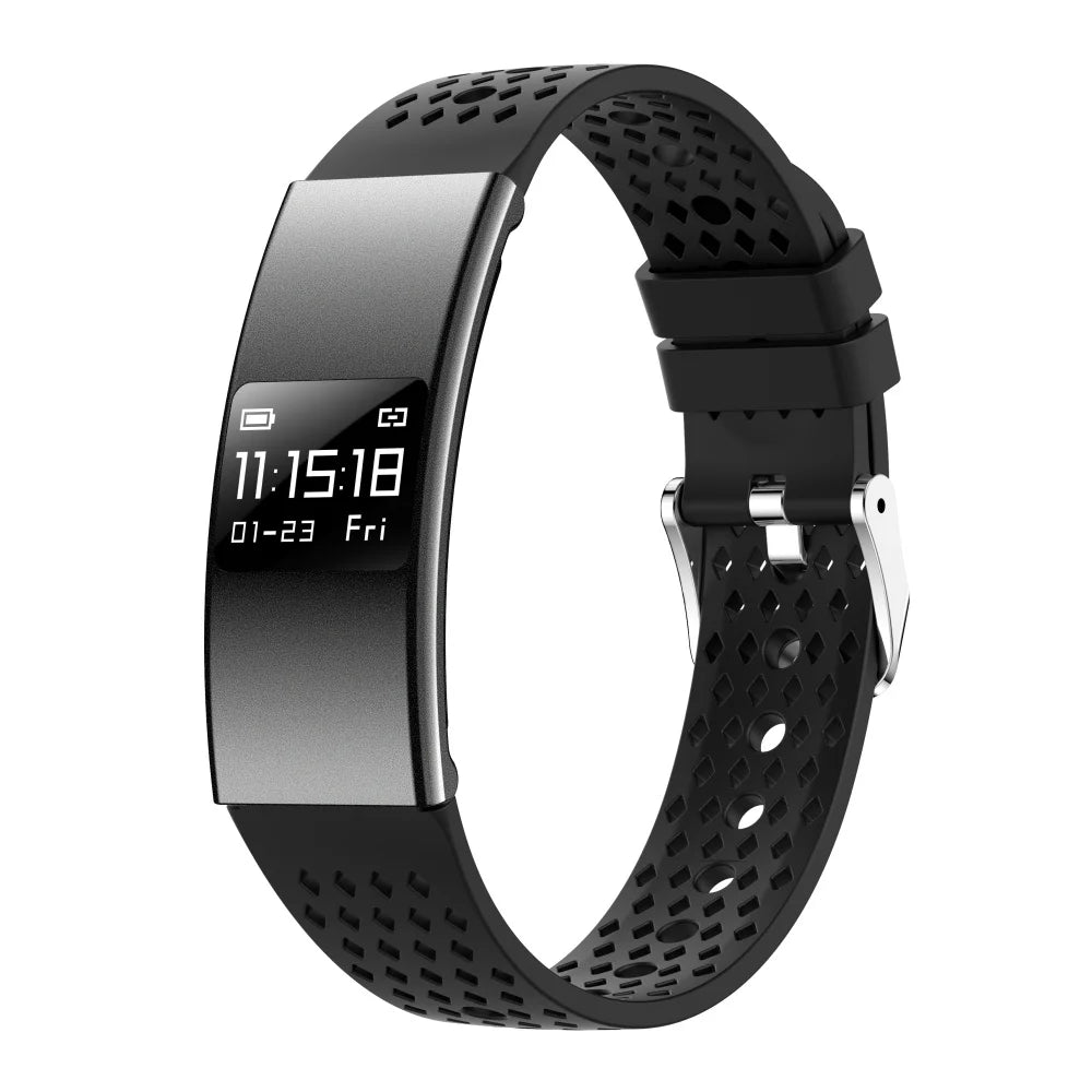 Graphite ultra-thin smart bracelet with perforated silicone band and fitness display