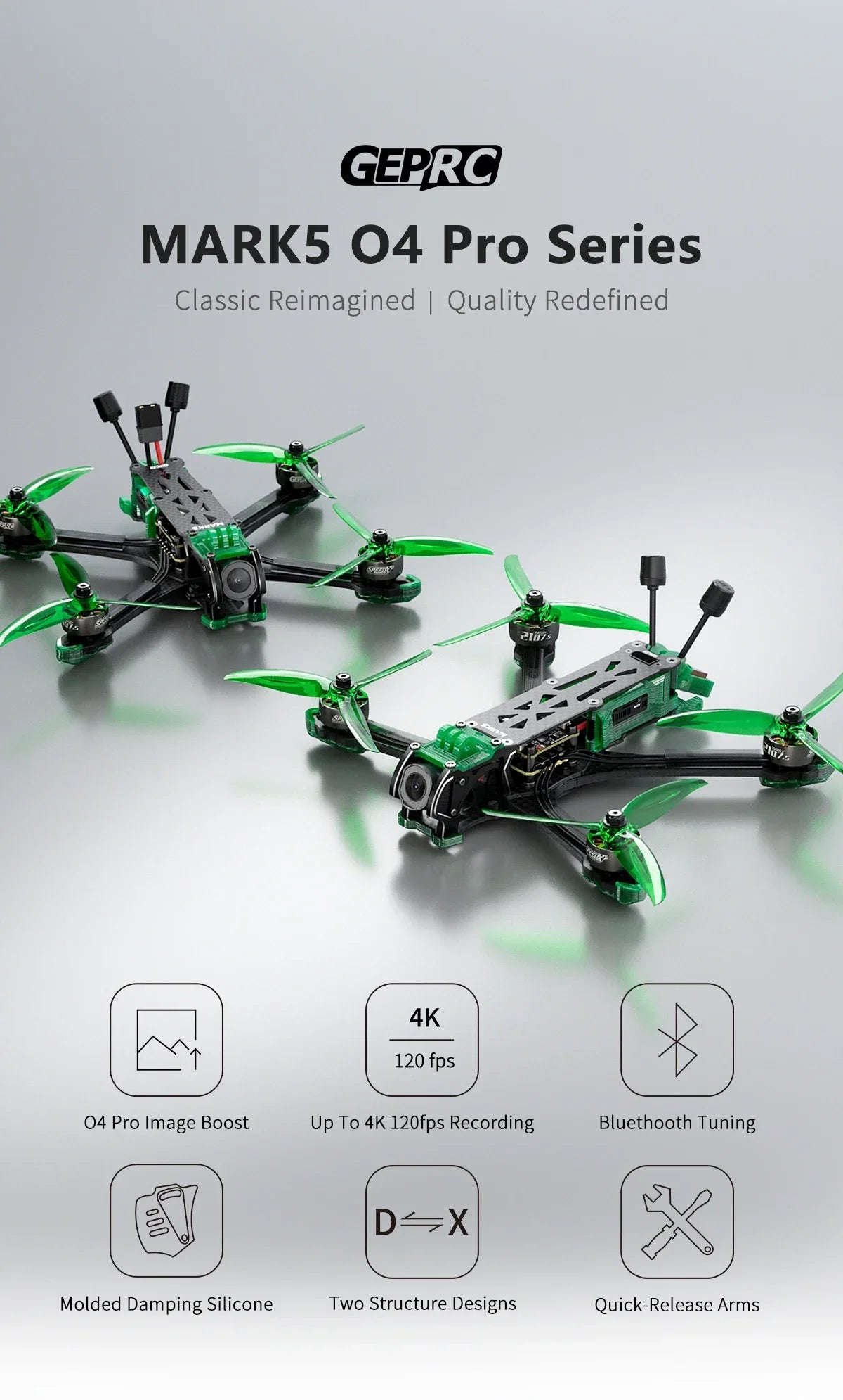 GEPRC MARK5 O4 Pro 5-Inch 6S FPV Freestyle Drone - High Precision Flight Tidesmit
