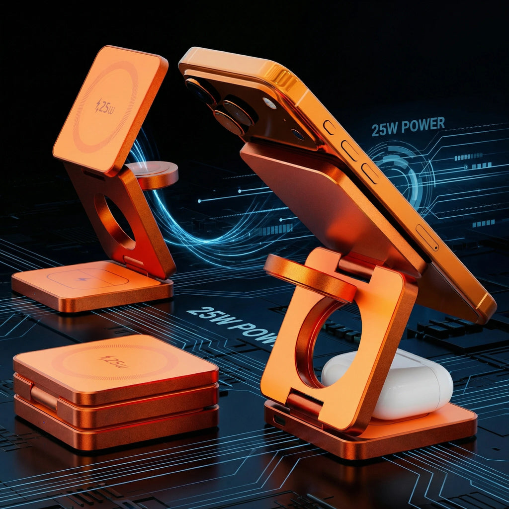 25W Qi2.2 Magnetic Wireless Charger, 3 in 1 Qi2 25W Foldable Fast Wireless Charging Stand for iPhone 17 14-16 AirPod Apple Watch