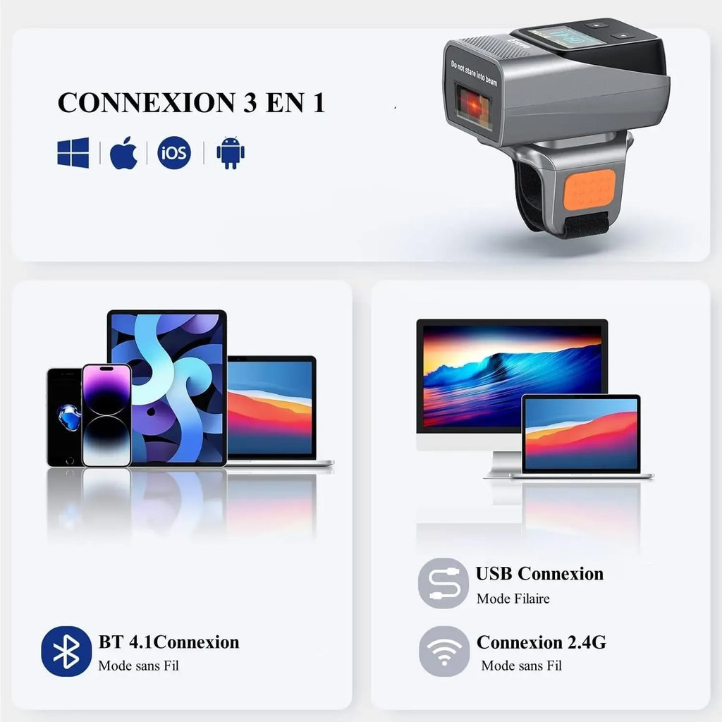 Eyoyo Wearable Bluetooth Ring Barcode Scanner with Display Mini 1D Wireless Finger Bar Code Reader Inventory Accurate Scanning