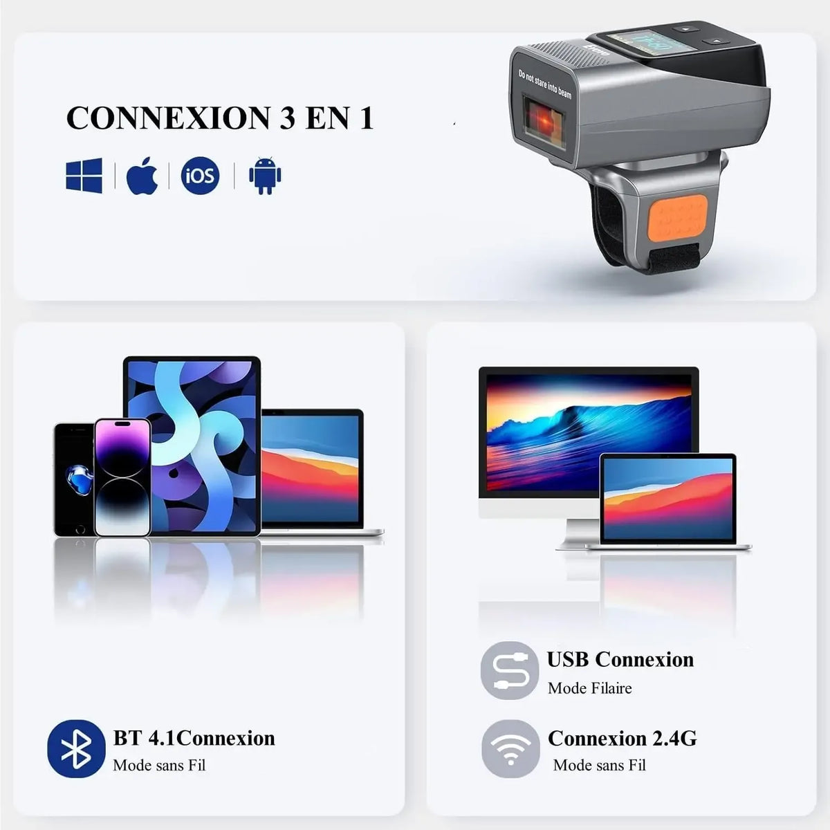 Eyoyo Wearable Bluetooth Ring Barcode Scanner with Display Mini 1D Wireless Finger Bar Code Reader Inventory Accurate Scanning