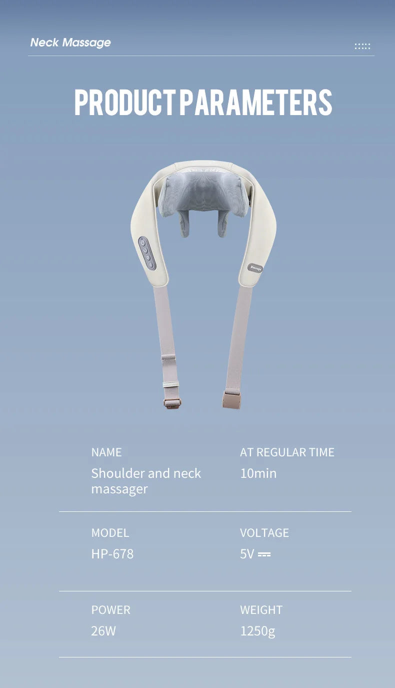 Wireless Electric Neck and Shoulder Massager with Heat Therapy Back Massage Instrument Tidesmit