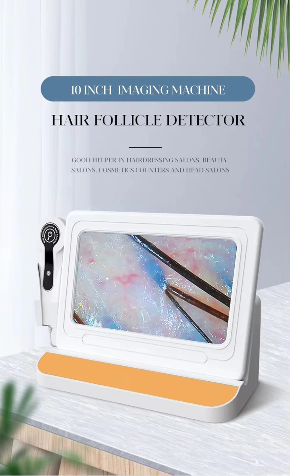 10-inch digital scalp microscope and hair follicle detector with HD screen for professional skin and hair analysis.