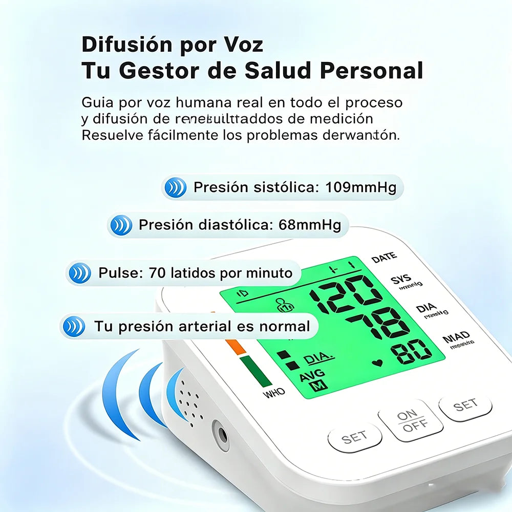 Spanish Upper Arm Automatic Blood Pressure Monitor BP Sphygmomanometer Pressure Meter Tonometer for Measuring Arterial Pressure
