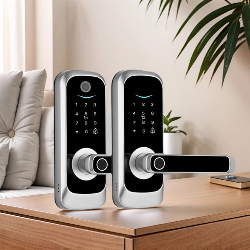 Keypad Door Lock With Handle Fingerprint Door Lock Smart Doorbell Cat eye Peephole Camera Tuya Wifi App Door Locks For Bedrooms
