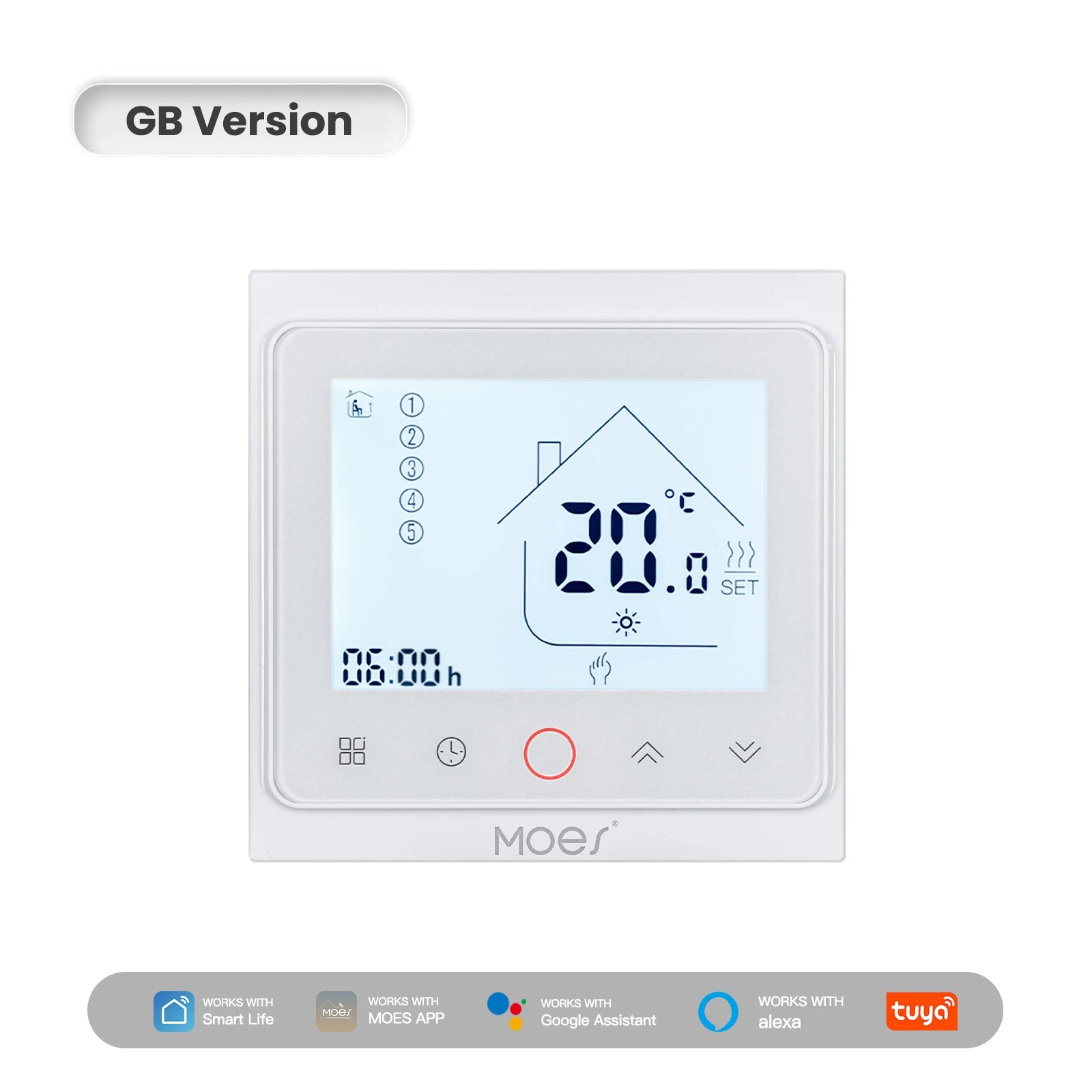 Tidesmit MOES Tuya WiFi ZigBee smart thermostat for efficient water and electric floor heating, Matter compatible.