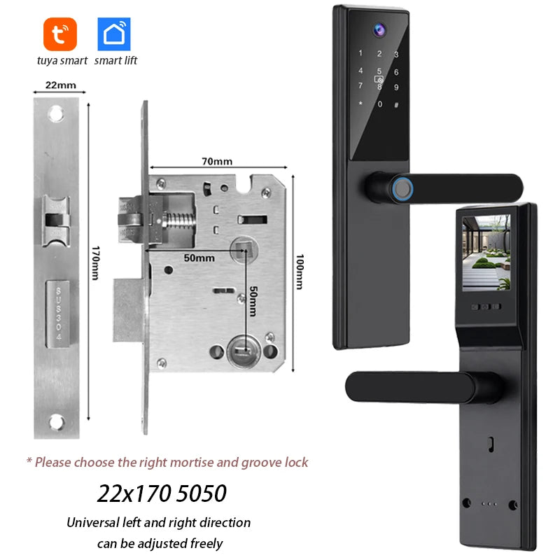 Tuya WiFi Digital Electronic Smart Door Lock with Camera Photo Capture for Residential and Apartment Entrance doors