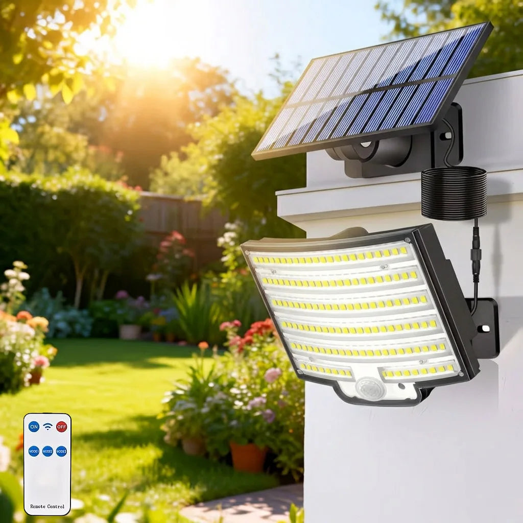 252LEDs Solar Lights Outdoor, IP65 Waterproof Solar Flood Lights with 16.4ft Cable, 3 Lighting Modes & Remote Control Motion Sensor Outdoor Light, LED Wall Lamp for Garden, Garage, Patio, Pathway