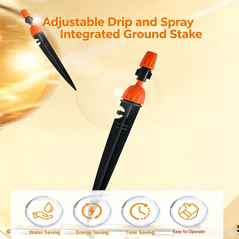 Adjustable 2-in-1 Drip Spray Stake Emitter 360° Mist Nozzle Garden Auto Watering Irrigation Stake for Greenhouse Lawn Plant Pots