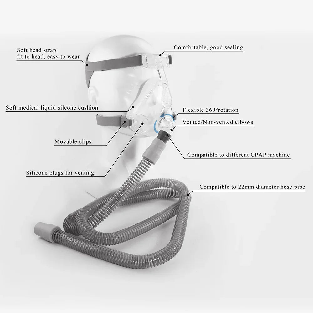 Comfortable CPAP Full Face Mask Adjustable Strap Respirator For Cushion Travel Anti Snoring Stopper Solution Tools Sleep Help