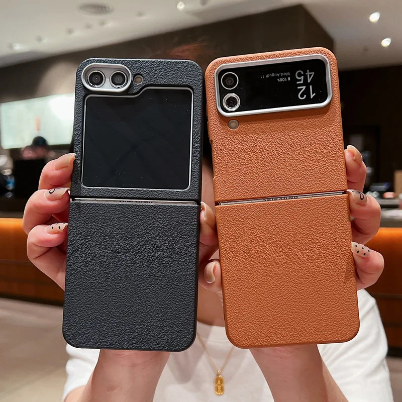 Samsung Z Flip 7 Leather Case - Slim Shock-Absorbing Folding Cover Grey Tidesmit