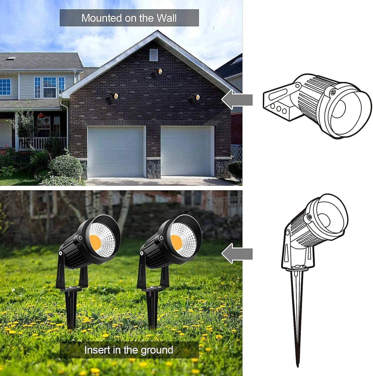 1-Meter Wire 10W Low Voltage LED Landscape Lighting with Connectors, 12V Outdoor Spotlights Garden Pathway Lights, 1000LM