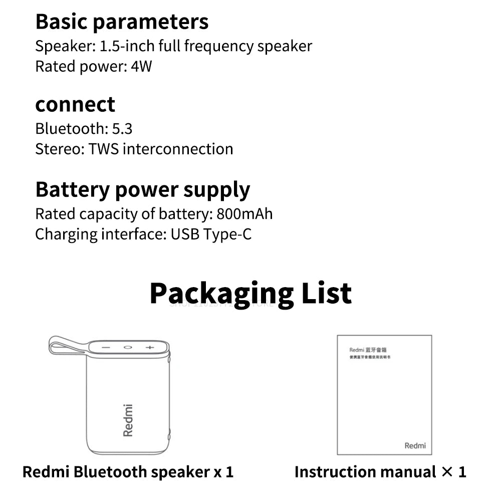 NEW Redmi Portable Bluetooth Speaker Outdoor IP67 Stereo Powerful Sound  Box BT5.3 RGB Dual Pairing TWS Connectivity Colorful