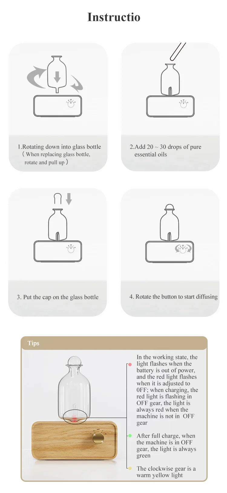Aromatherapy Diffuser Professional Wood and Glass Essential Oil Diffuser Nebulizer Nebulizing 2600mAh Scent Machine Waterless