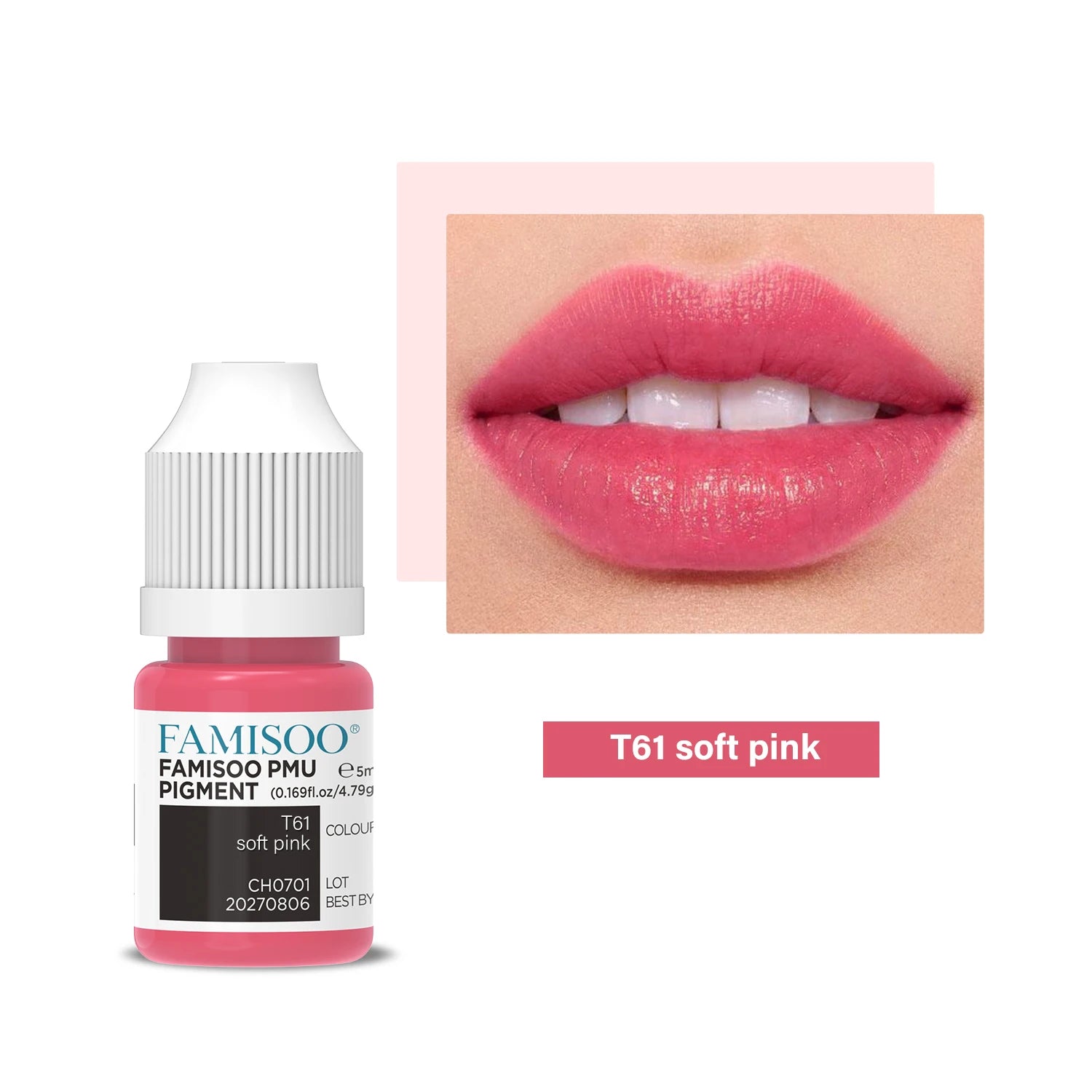 Permanent Makeup Pigment 5ml | Professional PMU Lip & Brow Ink Permanent Makeup Machines T61 Soft pink China Mainland Tidesmit