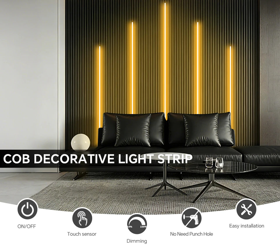Touch Dimmer COB LED Strip Light, No Hole Install, Penetrate Wood/Glass Control, 12V Warm/Neutral White, for Acoustic Wall Panel