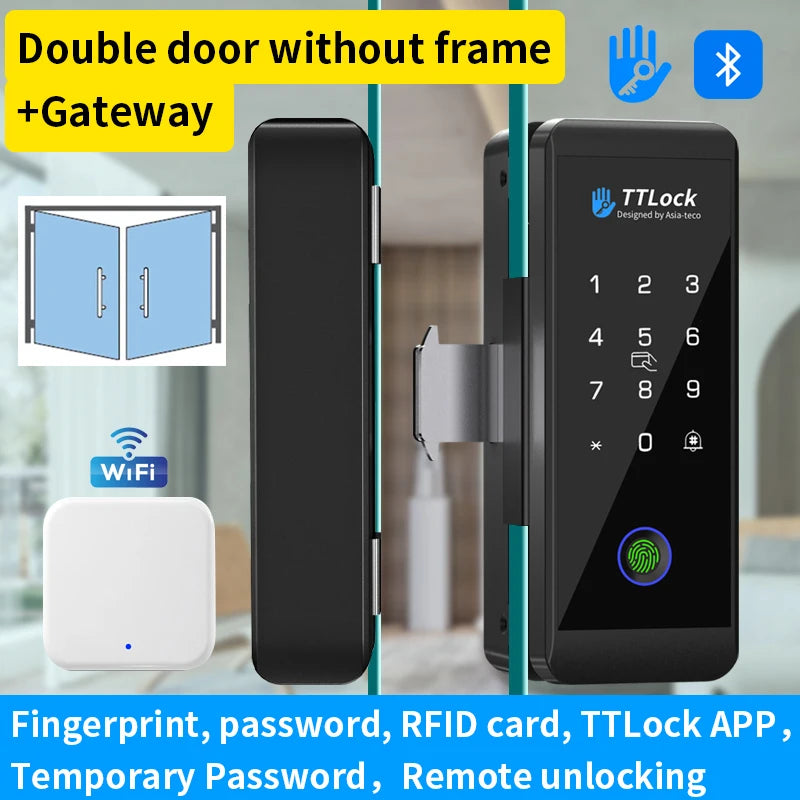 Bluetooth TTLOCK APP Unlock Control Smart Glass Door Lock Electronic Biometric Fingerprint Electric Lock Password 13.56Mhz RFID