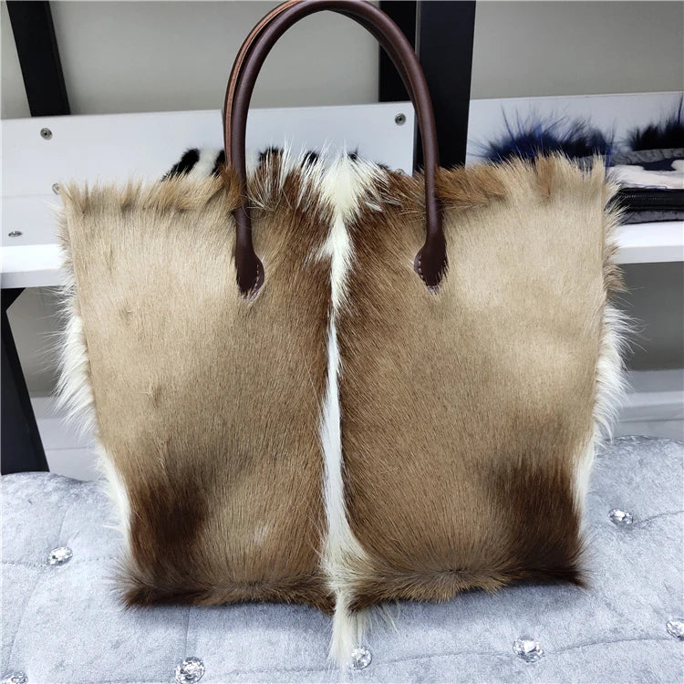 Tote Bag Women's Wool Cashmere Turf Leather Handle Contrast Color Handbag 2025 Luxury Brand High-end Large Capacity Shoulder Bag