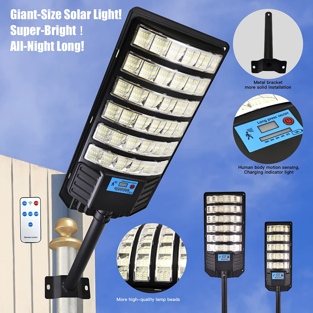 Super Bright Solar Light, 288 LED Outdoor Dusk To Dawn Solar Street Light, Road Area Lamp Waterproof Backyard Security Lighting