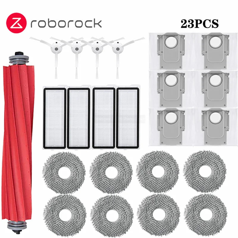 Tidesmit replacement accessory kit for Roborock Q Revo series including dust bag, brushes, filter, and mop pads.