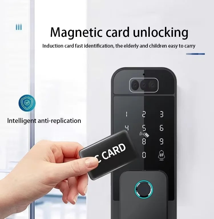 Smart Tuya WiFi APP Bluetooth Door Lock with Palm Vein Face Recognition Doorbell Waterproof Scissor Tongue Rim Locks No Drilling