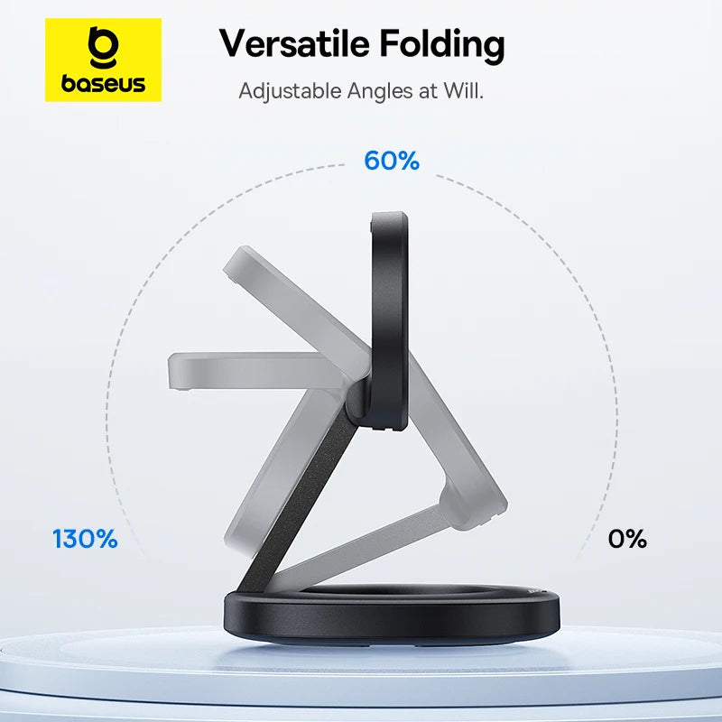 15W Magnetic Wireless Charger Stand, Foldable Qi2 for iPhone 16 Series Tidesmit