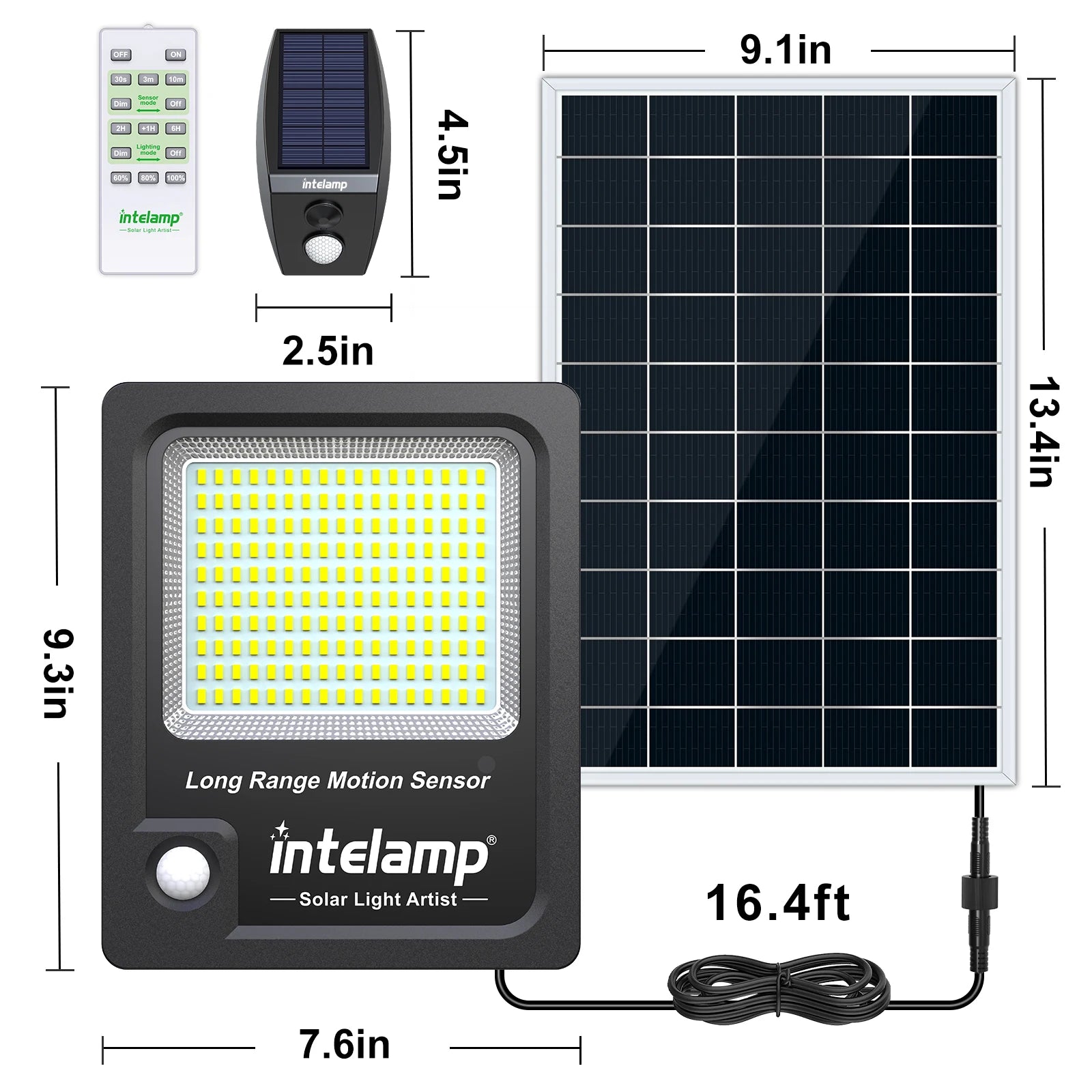 Intelamp 12000mah Long Battery Life Solar Lights With Super Large Solar Panel Faster Charging Two Motion Sensors Detect Wider&Longer For Garden Street Wall Yard