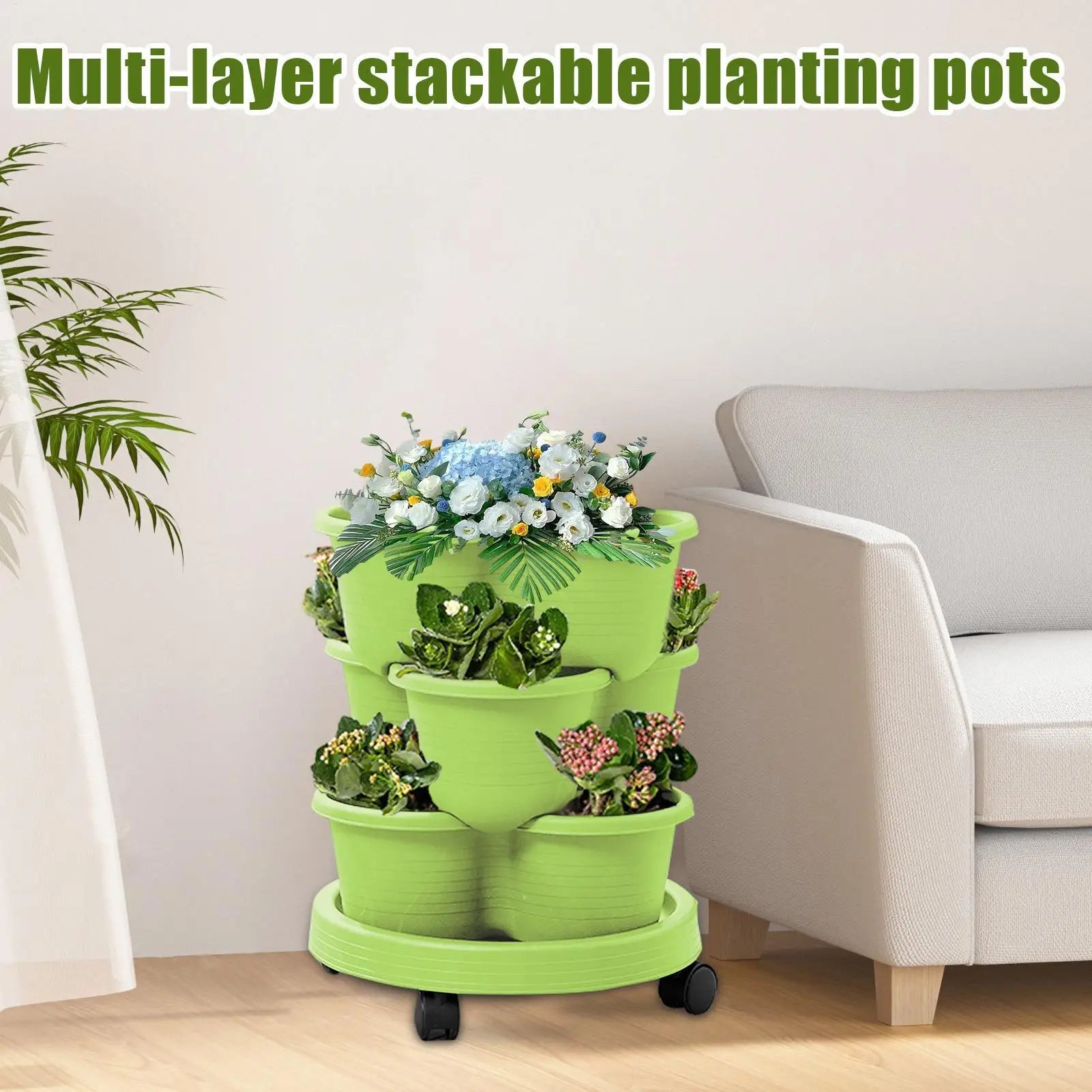 Vertical Garden Tower Stackable Outdoor Vegetable Pots Tiered Planter With Wheels For Indoor Outdoor Balcony Patio Backyard Lawn
