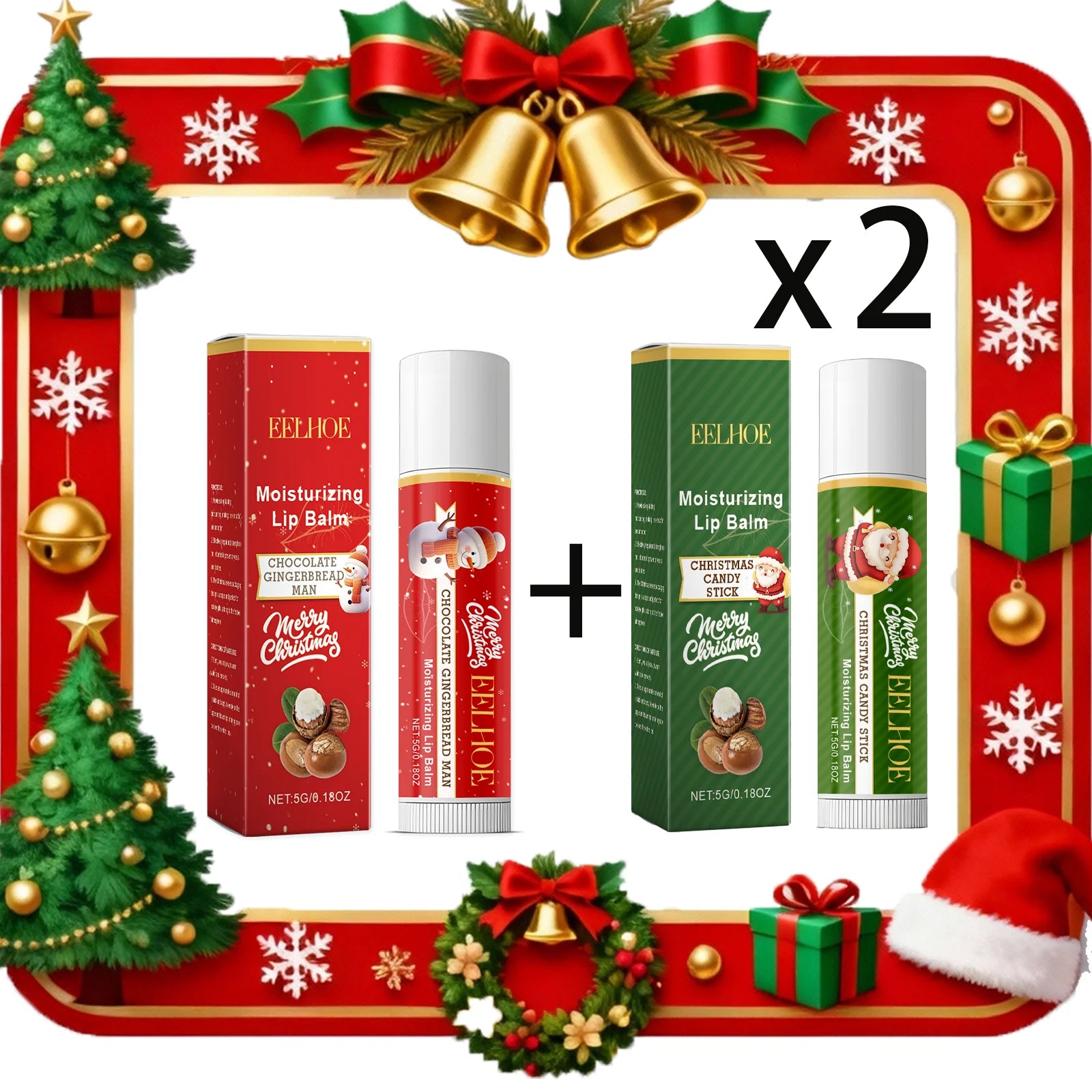 Christmas Lip Balm Set - Moisturizing Lip Care Treatment by Tidesmit Lip Care 2 SET Tidesmit