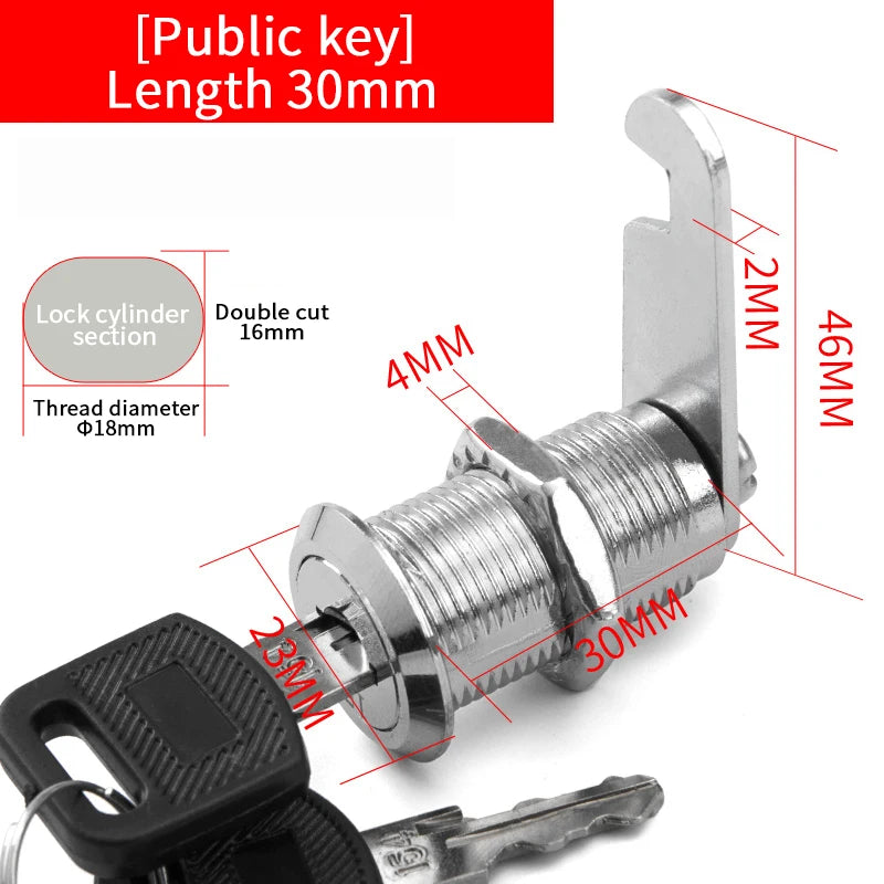 5/20SETS Metal Cylinder Cabinet Security Locker Cam Lock With 2 Keys Same Key Different Key Security Mailbox Lock Drawer 16mm